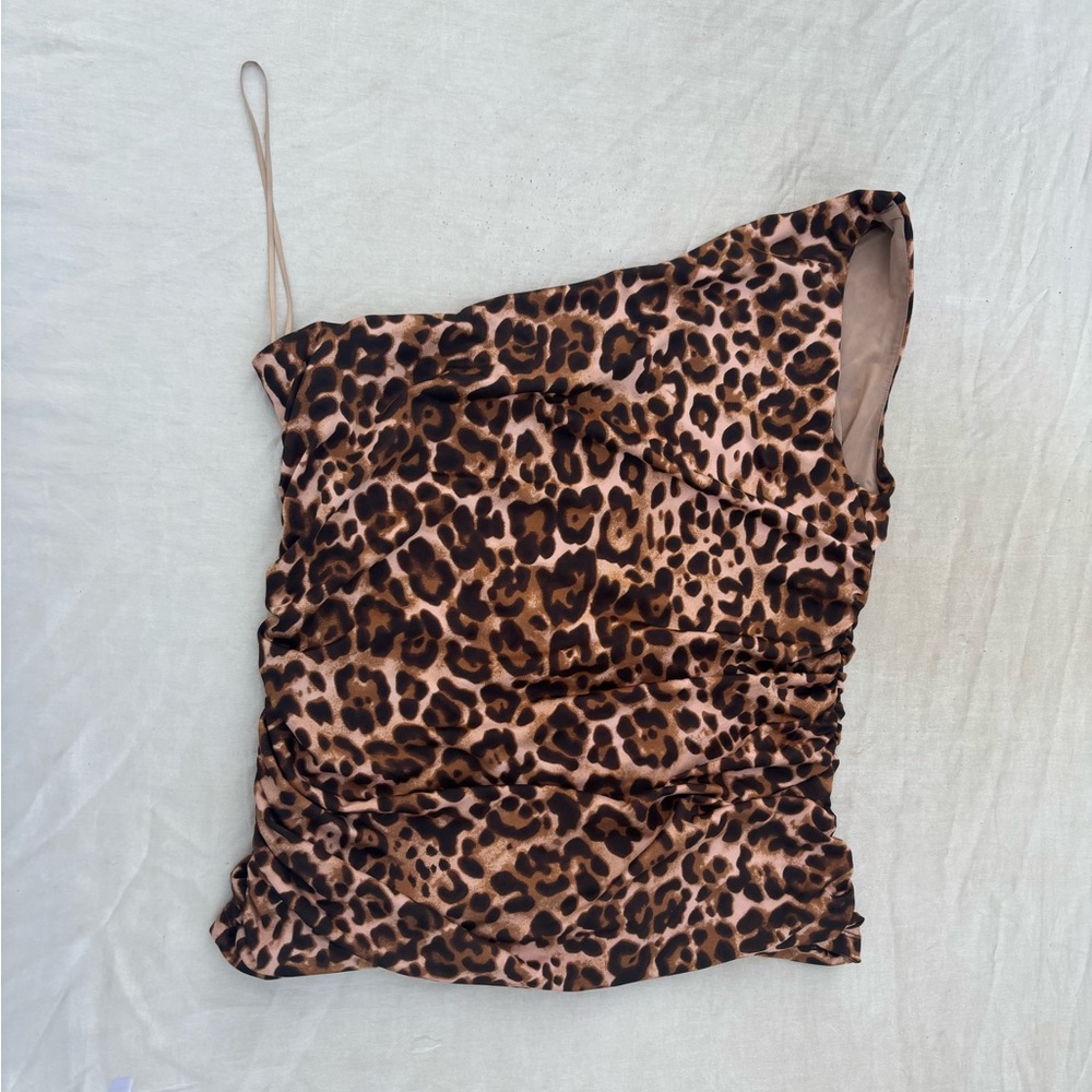 Sofía Jeans Body Sculpt One Shoulder Ruched Leopard Print Top US Women’s XL